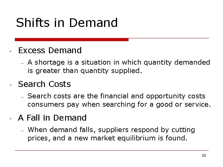 Shifts in Demand • Excess Demand – • Search Costs – • A shortage