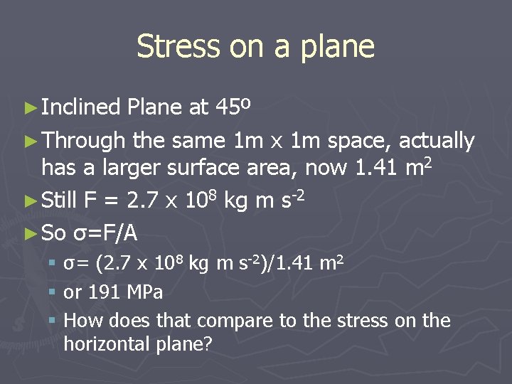 Stress on a plane ► Inclined Plane at 45º ► Through the same 1