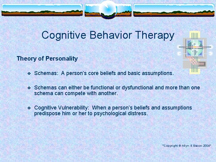 Cognitive Behavior Therapy Theory of Personality v Schemas: A person’s core beliefs and basic