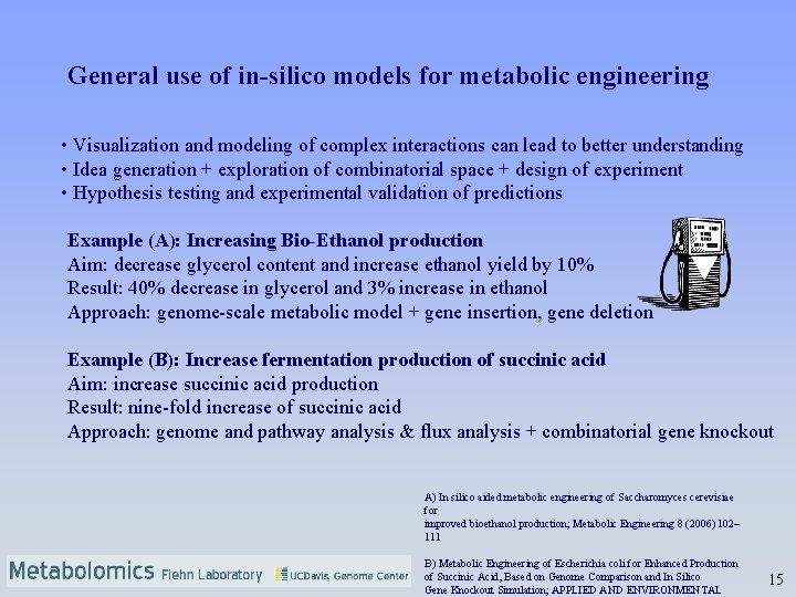 General use of in-silico models for metabolic engineering • Visualization and modeling of complex
