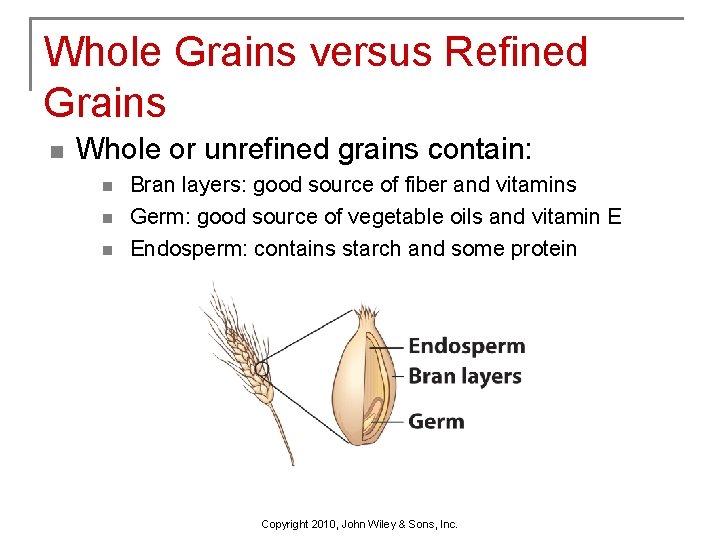 Whole Grains versus Refined Grains n Whole or unrefined grains contain: n n n