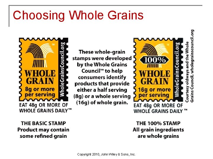 Choosing Whole Grains Copyright 2010, John Wiley & Sons, Inc. 