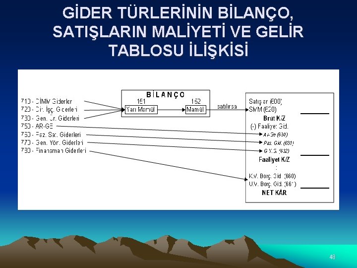 GİDER TÜRLERİNİN BİLANÇO, SATIŞLARIN MALİYETİ VE GELİR TABLOSU İLİŞKİSİ 48 