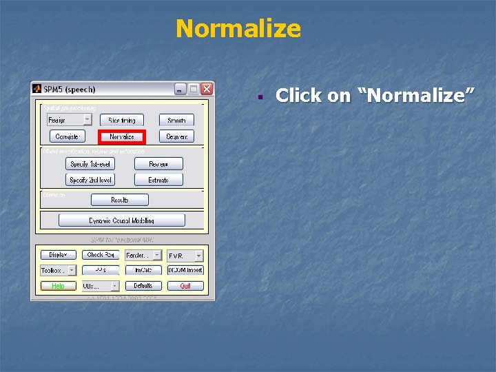 Normalize § Click on “Normalize” 