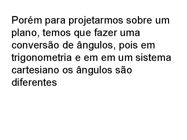 Porém para projetarmos sobre um plano, temos que fazer uma conversão de ângulos, pois