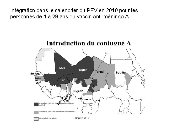 Intégration dans le calendrier du PEV en 2010 pour les personnes de 1 à