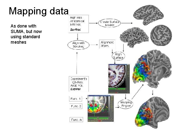 Mapping data As done with SUMA, but now using standard meshes 7/2/2004 SSCC/NIMH 15