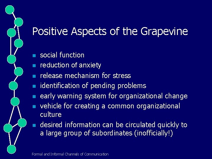 Positive Aspects of the Grapevine n n n n social function reduction of anxiety