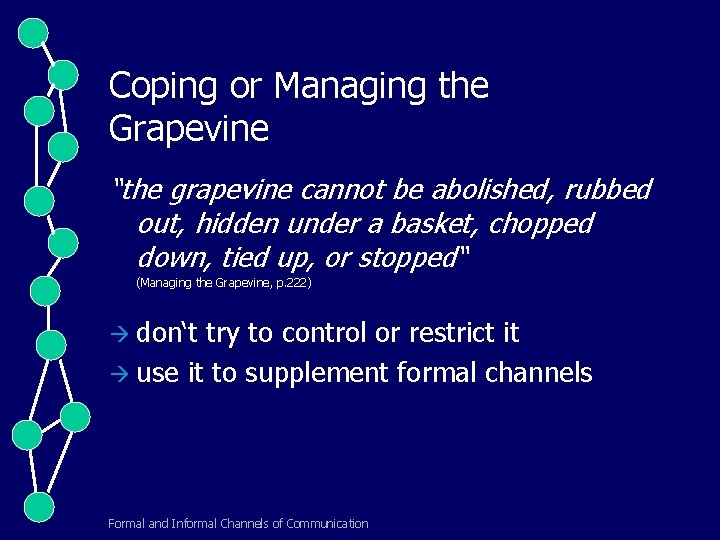 Coping or Managing the Grapevine “the grapevine cannot be abolished, rubbed out, hidden under