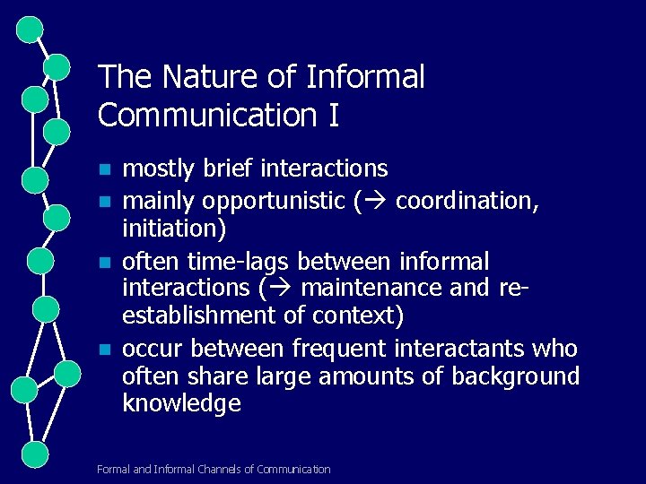 The Nature of Informal Communication I n n mostly brief interactions mainly opportunistic (