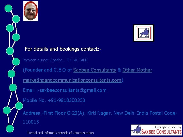 For details and bookings contact: Parveen Kumar Chadha… THINK TANK (Founder and C. E.