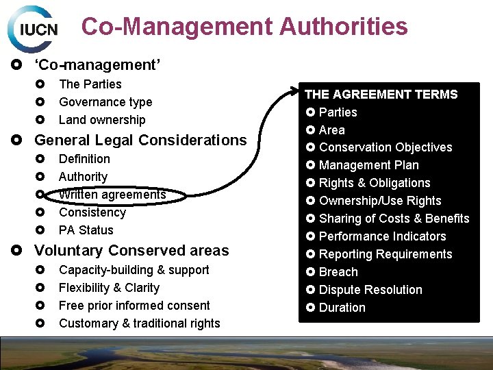 Co-Management Authorities ‘Co-management’ The Parties Governance type Land ownership General Legal Considerations Definition Authority