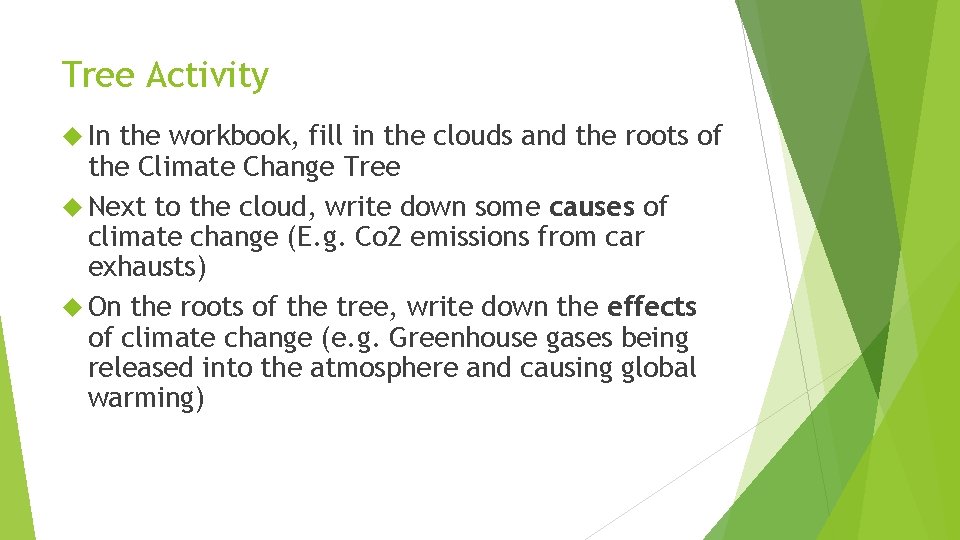 Tree Activity In the workbook, fill in the clouds and the roots of the