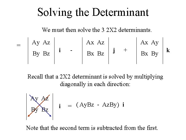 Solving the Determinant We must then solve the 3 2 X 2 determinants. =