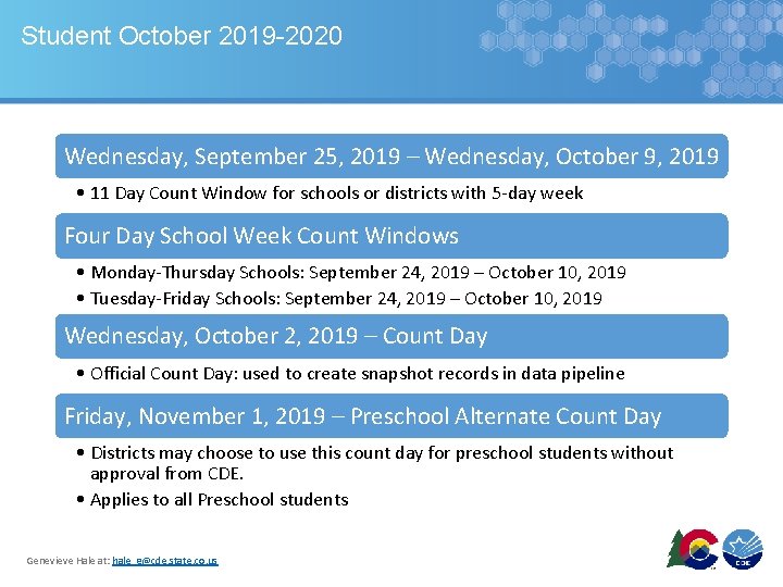 Student October 2019 -2020 Wednesday, September 25, 2019 – Wednesday, October 9, 2019 •