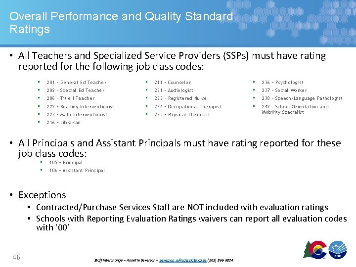 Overall Performance and Quality Standard Ratings • All Teachers and Specialized Service Providers (SSPs)
