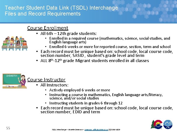 Teacher Student Data Link (TSDL) Interchange Files and Record Requirements Course Enrollment • All