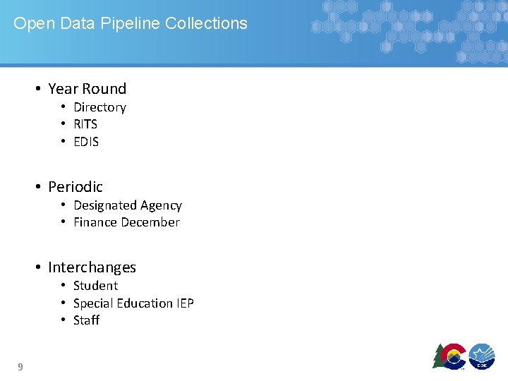 Open Data Pipeline Collections • Year Round • Directory • RITS • EDIS •