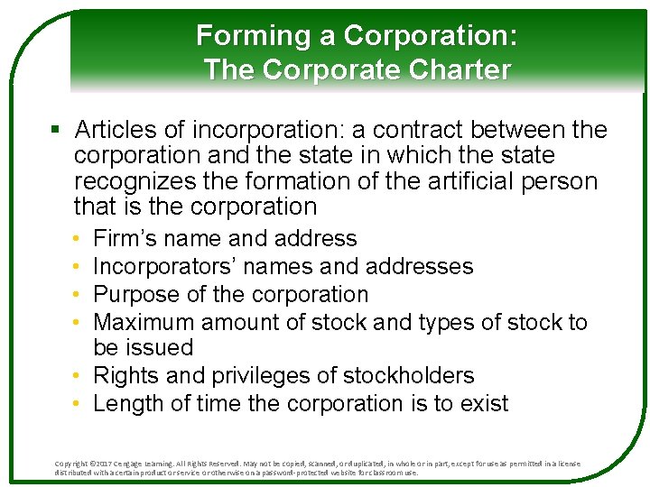 Forming a Corporation: The Corporate Charter § Articles of incorporation: a contract between the