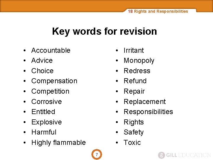 18 Rights and Responsibilities Key words for revision • • • • • Accountable