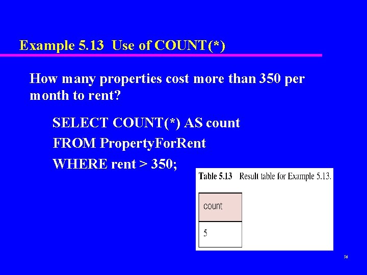 Example 5. 13 Use of COUNT(*) How many properties cost more than 350 per Example 5. 13 Use of COUNT(*) How many properties cost more than 350 per