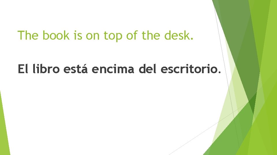The book is on top of the desk. El libro está encima del escritorio.