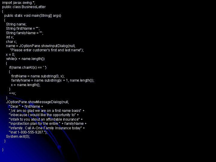 import javax. swing. *; public class Business. Letter { public static void main(String[] args)