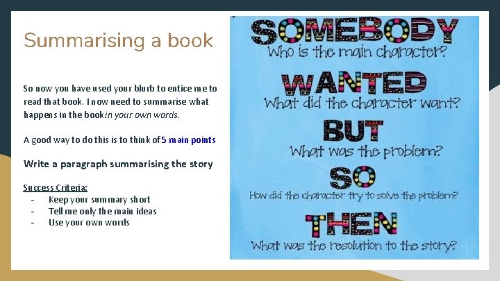 Summarising a book So now you have used your blurb to entice me to