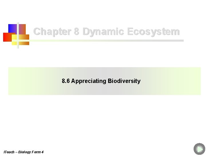 Chapter 8 Dynamic Ecosystem 8. 6 Appreciating Biodiversity ITeach – Biology Form 4 