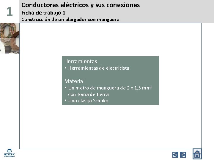 1 Conductores eléctricos y sus conexiones Ficha de trabajo 1 Construcción de un alargador