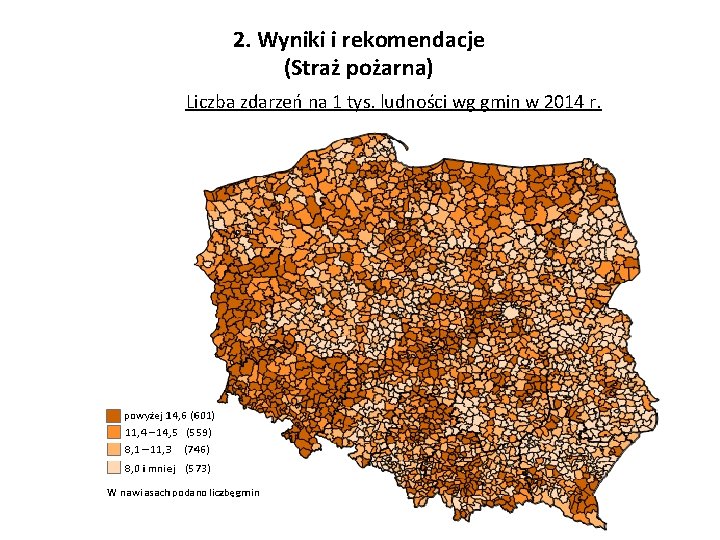 2. Wyniki i rekomendacje (Straż pożarna) Liczba zdarzeń na 1 tys. ludności wg gmin