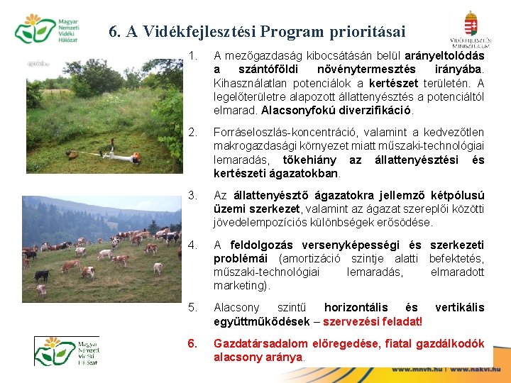 6. A Vidékfejlesztési Program prioritásai 1. A mezőgazdaság kibocsátásán belül arányeltolódás a szántóföldi növénytermesztés