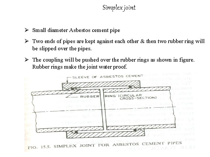 Simplex joint Ø Small diameter Asbestos cement pipe Ø Two ends of pipes are