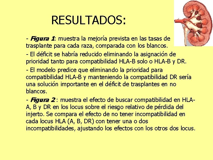 RESULTADOS: - Figura 1: muestra la mejoría prevista en las tasas de trasplante para