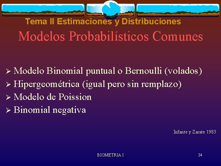 Tema II Estimaciones y Distribuciones Modelos Probabilísticos Comunes Modelo Binomial puntual o Bernoulli (volados)