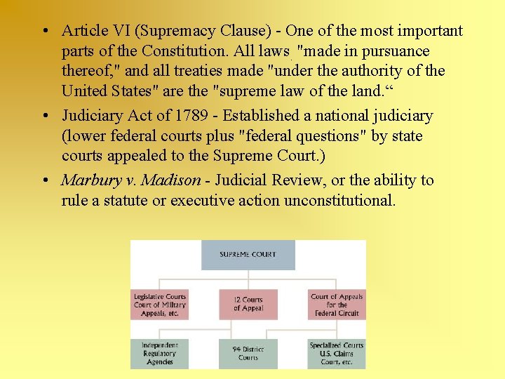  • Article VI (Supremacy Clause) - One of the most important parts of