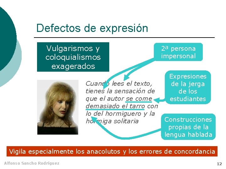 Defectos de expresión Vulgarismos y coloquialismos exagerados Cuando lees el texto, tienes la sensación