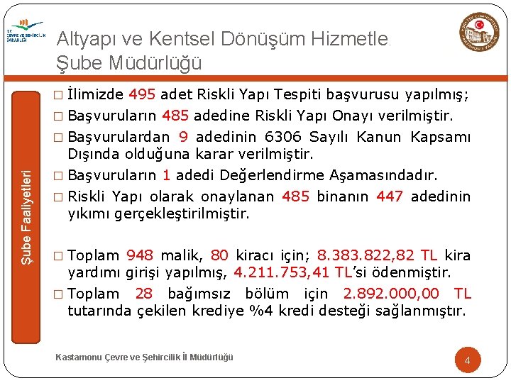 Altyapı ve Kentsel Dönüşüm Hizmetleri Şube Müdürlüğü � İlimizde 495 adet Riskli Yapı Tespiti