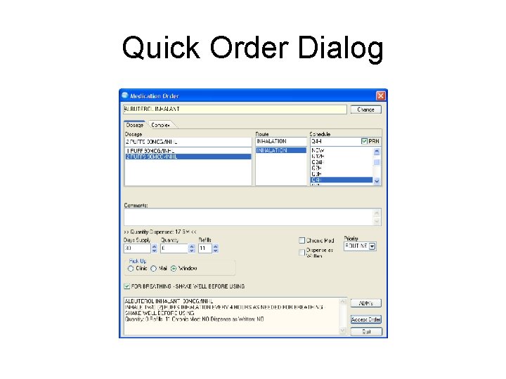 Quick Order Dialog 