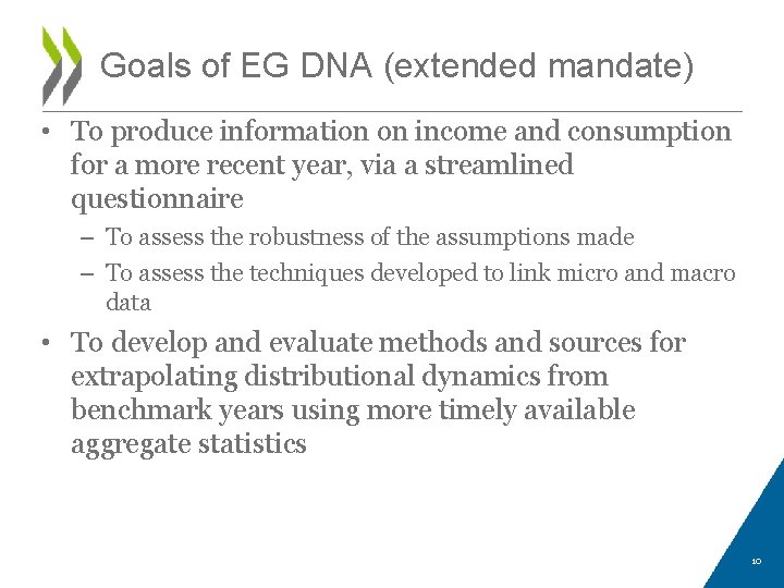 Goals of EG DNA (extended mandate) • To produce information on income and consumption