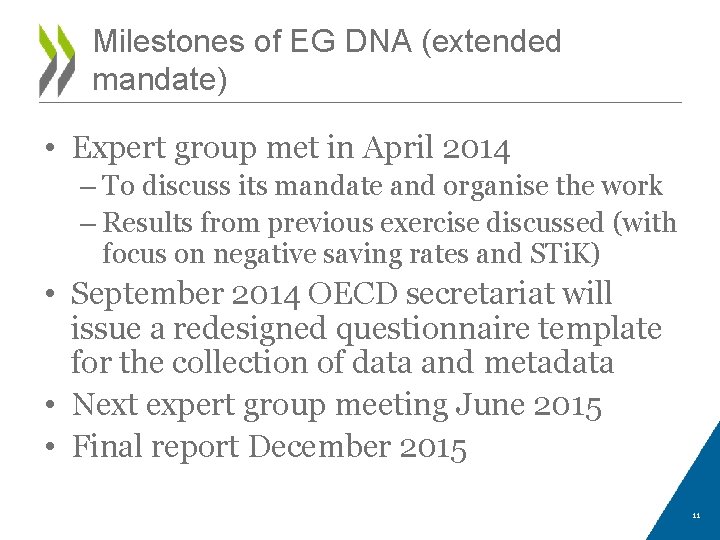 Milestones of EG DNA (extended mandate) • Expert group met in April 2014 –