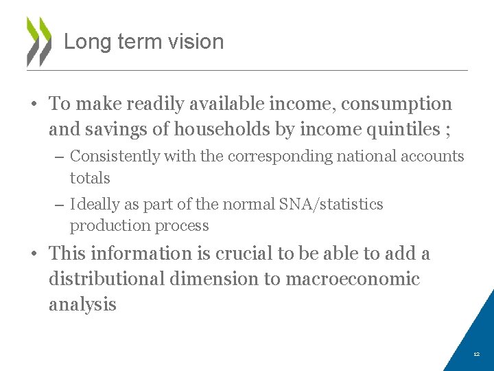 Long term vision • To make readily available income, consumption and savings of households