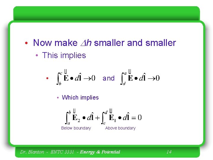  • Now make Dh smaller and smaller • This implies • and •