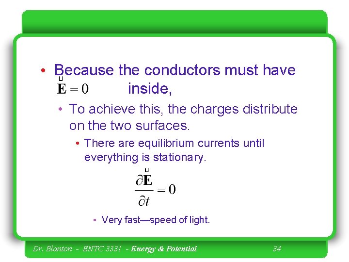  • Because the conductors must have inside, • To achieve this, the charges