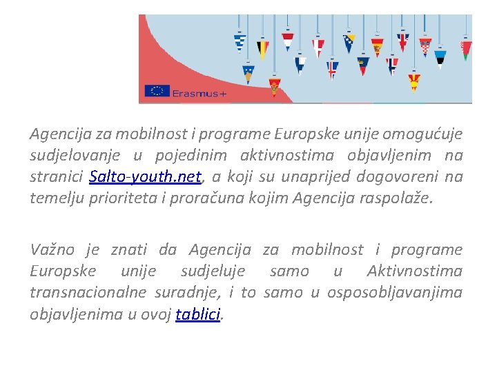 Agencija za mobilnost i programe Europske unije omogućuje sudjelovanje u pojedinim aktivnostima objavljenim na