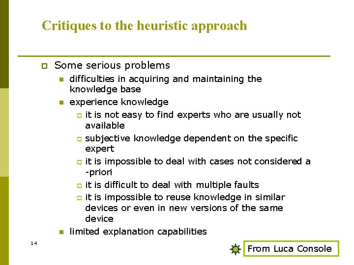 Critiques to the heuristic approach p Some serious problems n n n 14 difficulties
