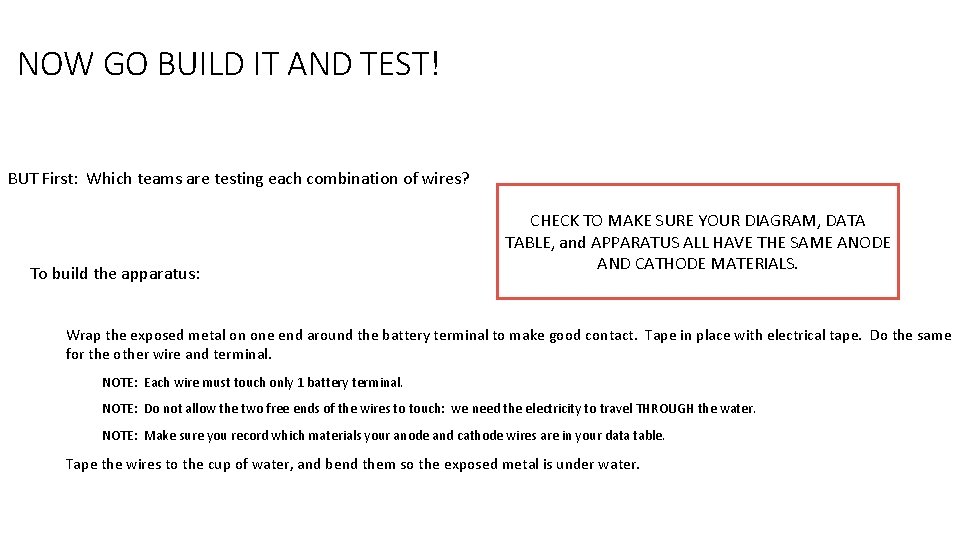 NOW GO BUILD IT AND TEST! BUT First: Which teams are testing each combination