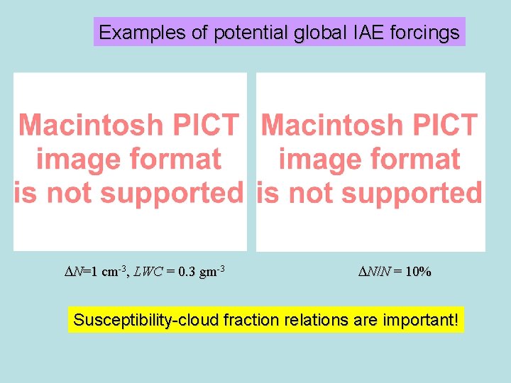 Examples of potential global IAE forcings N=1 cm-3, LWC = 0. 3 gm-3 N/N