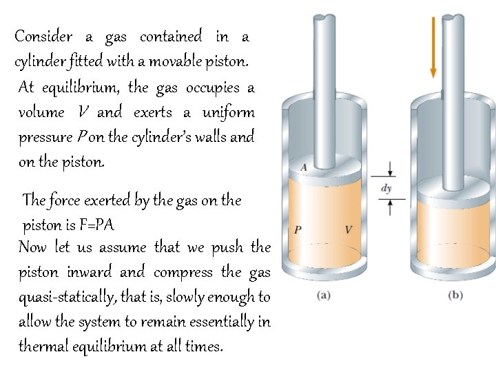 Consider a gas contained in a cylinder fitted with a movable piston. At equilibrium,