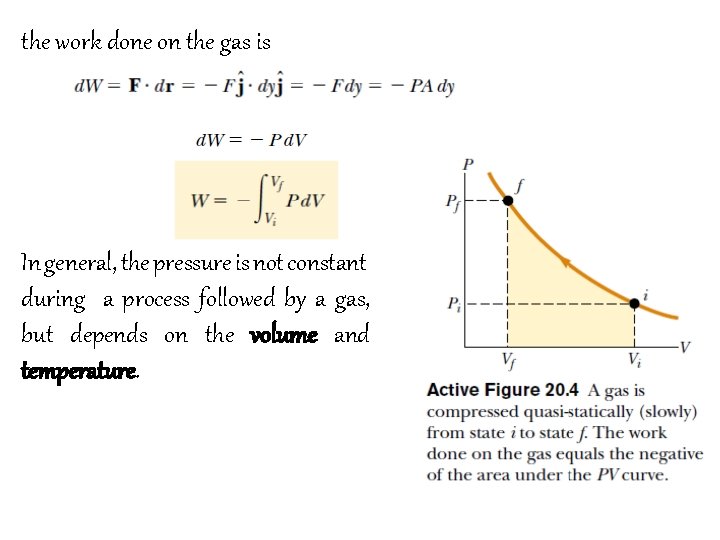 the work done on the gas is In general, the pressure is not constant